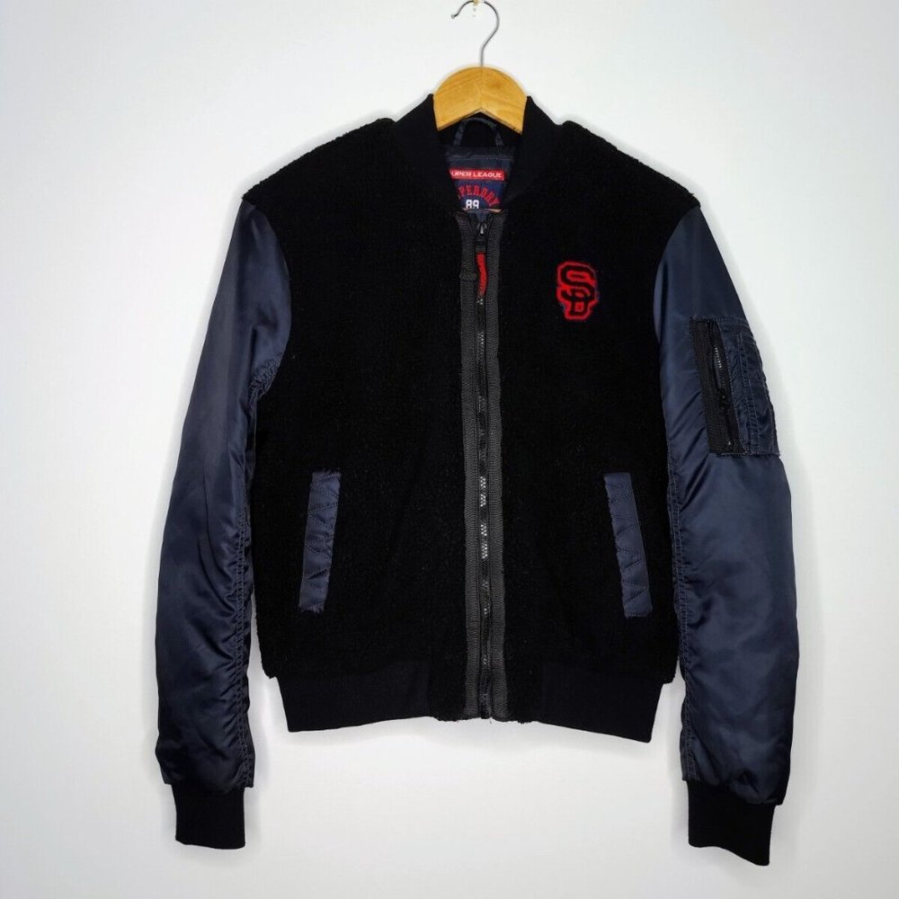 Superdry Black Blue Sherpa Full Zip Jacket Men's Medium